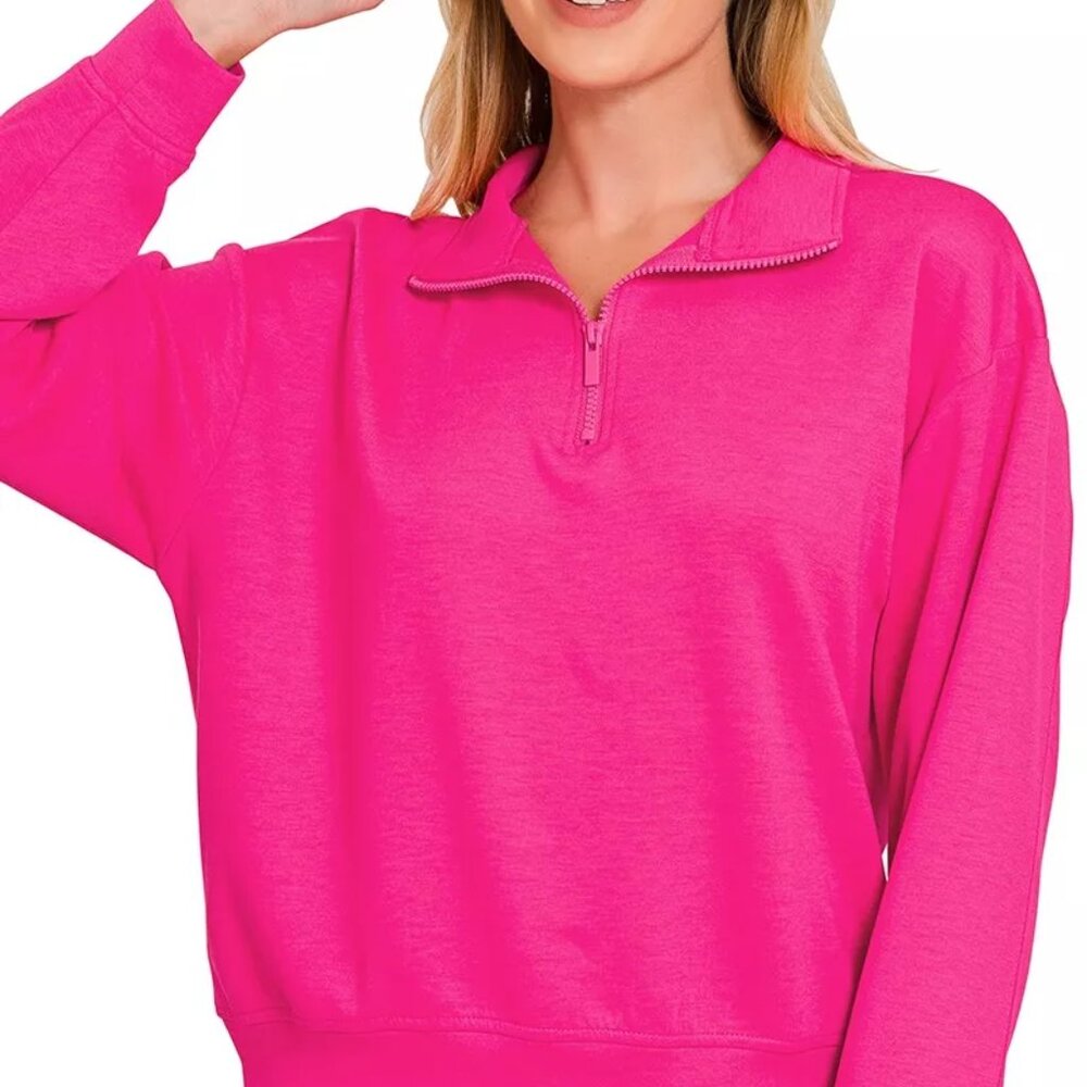 Zenana Scuba Half Zip Pullover‎ Sweatshirt - Picture 3 of 3